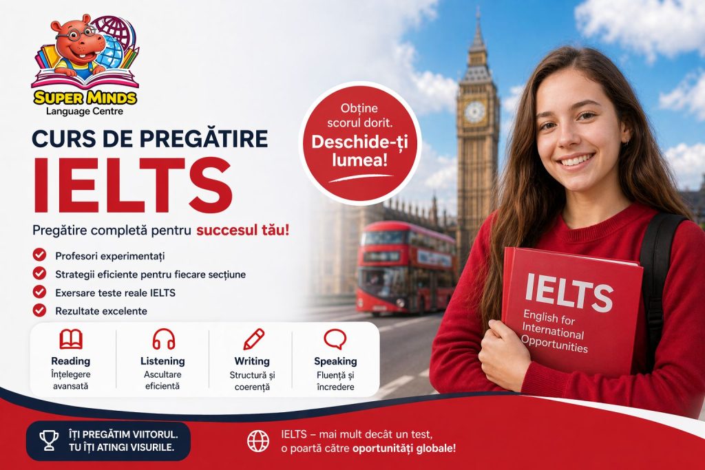 Cursul de pregătire pentru IELTS este conceput special pentru adolescenți care doresc să își dezvolte nivelul de limba engleză și să obțină un scor bun la examenul internațional IELTS, necesar pentru admiterea la licee sau universități din străinătate.